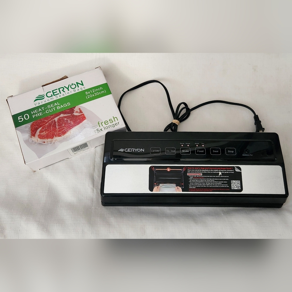 GERYON Vacuum Sealer Machine black and Silver and 50 Counts Vacuum Sealer Bags